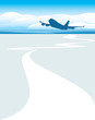 Silhouette of an airplane on the cloudscape background