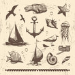 Vintage sea set, vector illustration