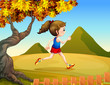 A woman jogging at the hills