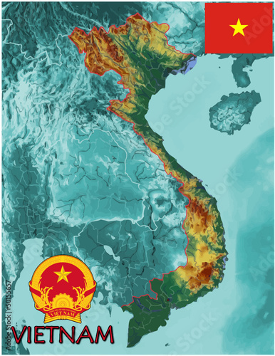 Vector: Vietnam Asia Europe national emblem map symbol motto Vietnam Asia Europe national emblem map symbol motto