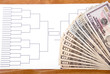 March Madness Bracket and Fanned Money on Right