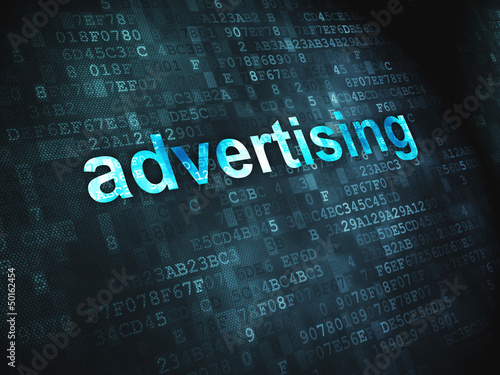Illustration: Advertising concept: Advertising on digital background Advertising concept: Advertising on digital background
