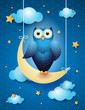 Owl and moon