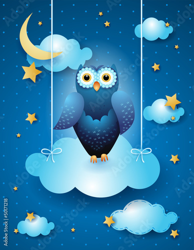  Owl in the sky, fantasy illustration
