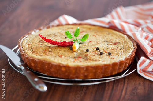 Photo: Tart with chicken liver and pepper, selective focus Tart with chicken liver and pepper, selective focus