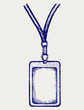 Blank badge with neckband. Doodle style