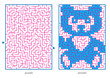 Сhild's picture puzzles, draw a line in maze and discovers image