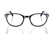 Modern eyeglasses with reflection over white background