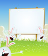 Vektor: Spring Easter Bunnies Message On Wood Sign Spring Easter Bunnies Message On Wood Sign