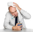 Diseased man in the office. Infection control concept.