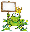 frog  with wood signboard  with a blank customizable