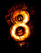 eight, illustration of  number with chrome effects and red fire