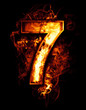 seven, illustration of  number with chrome effects and red fire