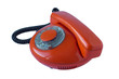 Red round 70s rotary dial phone isolated