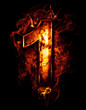 Illustrazione: one, illustration of number with chrome effects and red fire on one, illustration of number with chrome effects and red fire on