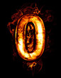 zero, illustration of  number with chrome effects and red fire o