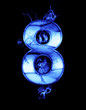 eight, illustration of  number with chrome effects and blue fire