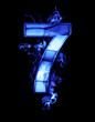 seven, illustration of  number with chrome effects and blue fire