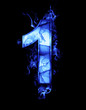 one, illustration of  number with chrome effects and blue fire o