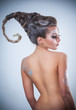 Photo: portrait of nude girl body painted with silver drawings portrait of nude girl body painted with silver drawings