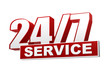 24/7 service red white banner - letters and block
