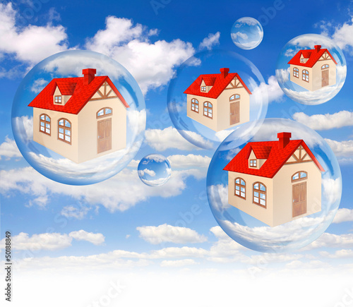 Illustration: House bubble on the background blue sky on white House bubble on the background blue sky on white