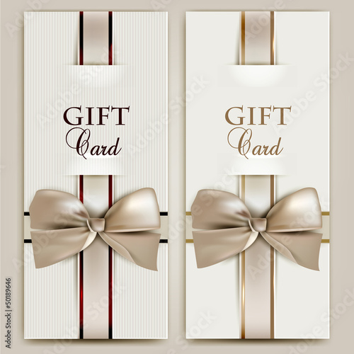 Vector: Collection of gift cards with ribbons. Vector background Collection of gift cards with ribbons. Vector background