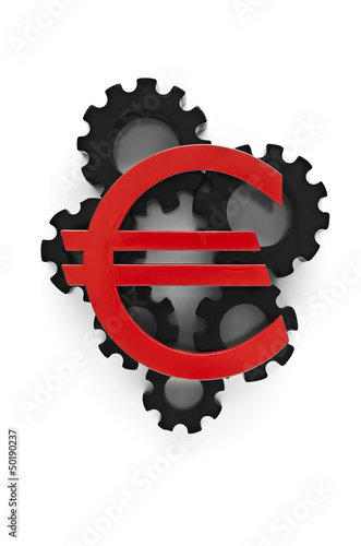 Photo: Euro symbol on top of cogs Euro symbol on top of cogs