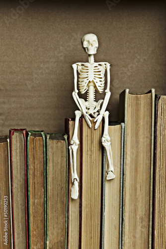 Photo: Skeleton on top of books Skeleton on top of books