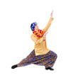 man doing yoga exercise with pointing gesture