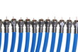 Bunch of blue coaxial cables with connectors