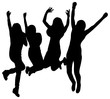 Four young woman jumping for joy
