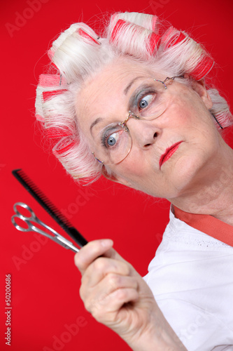 Photo: Old woman with her hair in rollers Old woman with her hair in rollers