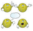Collection of bored tennis balls with various gestures.
