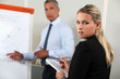 Boss giving presentation via flip-chart