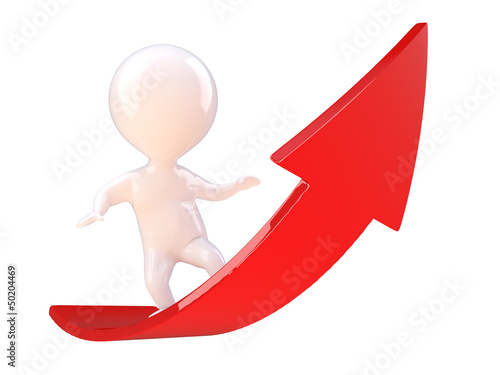 Illustration: Little man on a red arrow from below Little man on a red arrow from below