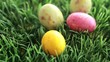 Easter eggs dropping in the grass