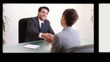 Rolling screens showing business people scenes