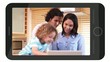 Smarphone screens showing family using laptop