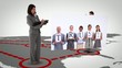 Montage of business people on map with appearing screens