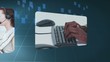 Futuristic montage of screens showing business people at work