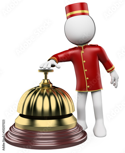 Illustration: 3D white people. Hotel reception bell 3D white people. Hotel reception bell
