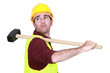Worker with shoulder harness
