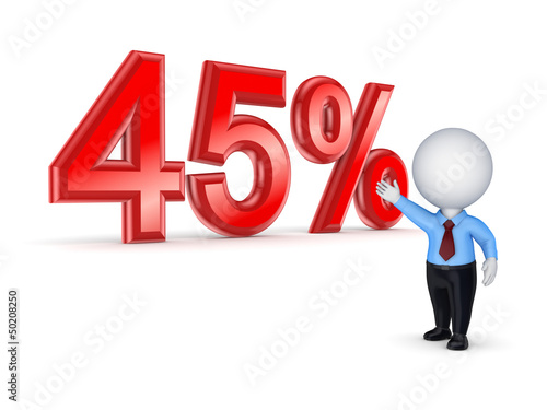 Illustration: 3d small person and 45%. 3d small person and 45%.
