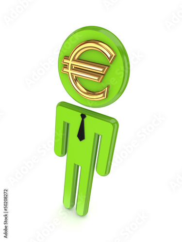 Illustration: 3d small person with a euro sign on a face. 3d small person with a euro sign on a face.