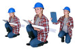 Female architect crouching