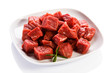 Raw beef and vegetables on white background