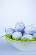 Blue Easter eggs in bowl