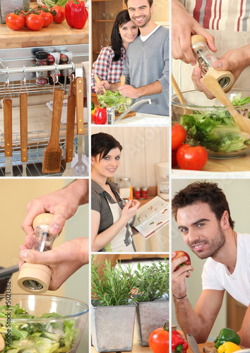Photo: Mosaic of couple preparing vegetables Mosaic of couple preparing vegetables