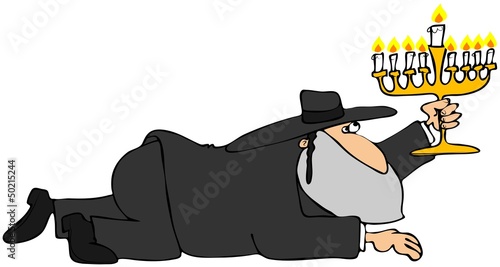 Illustration: Crawling Rabbi with a Menorah Crawling Rabbi with a Menorah
